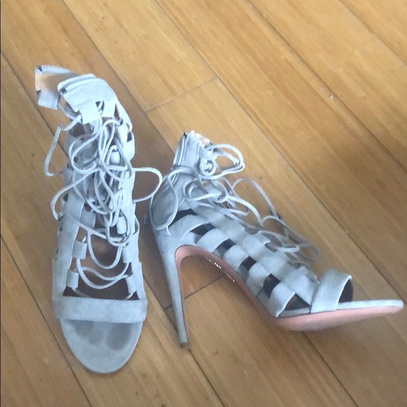 Aquazzura Grey Suede lace Up Heels - Picture 4 of 9
